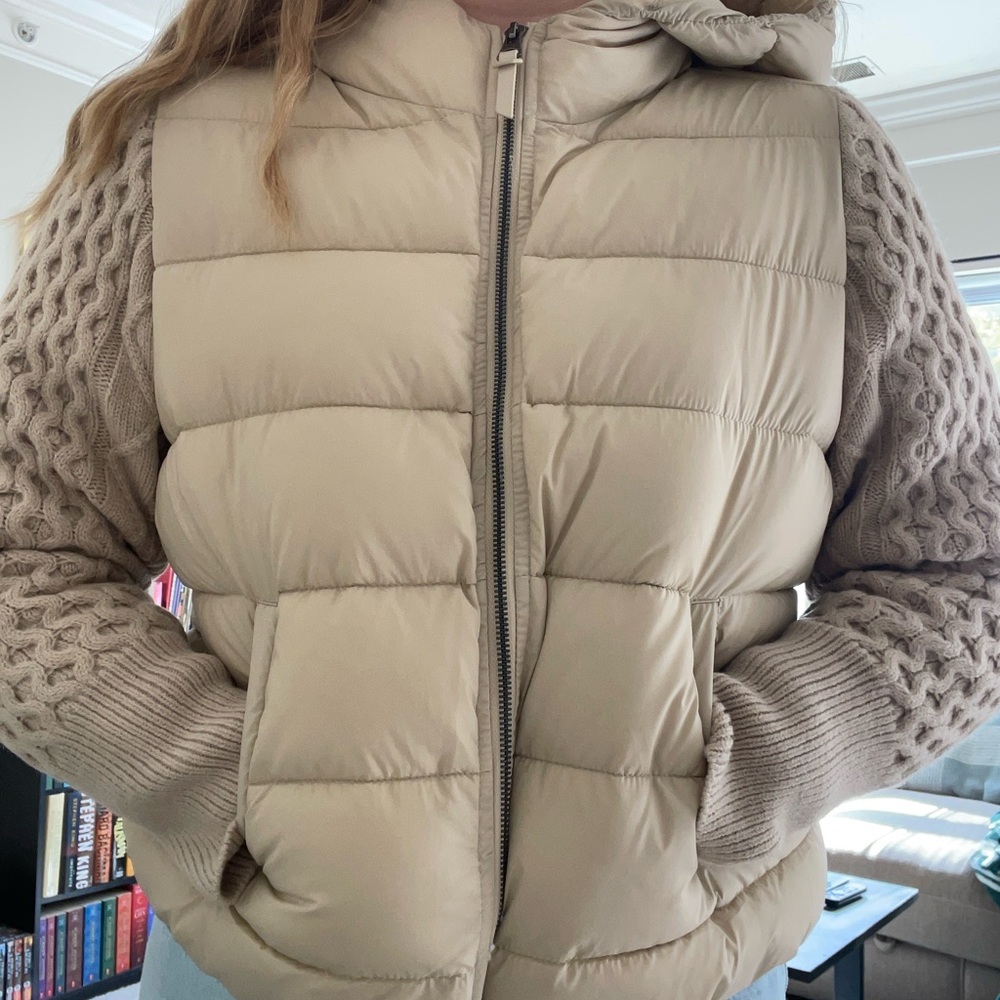 Rachel Zoe Beige Puffer Jacket with Knitted Sleeves